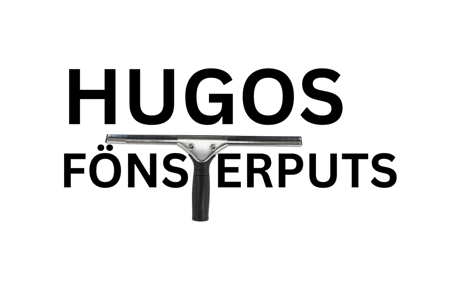 Hugos Fönsterputs – logotyp där en fönsterputsskrapa bildar bokstaven T
